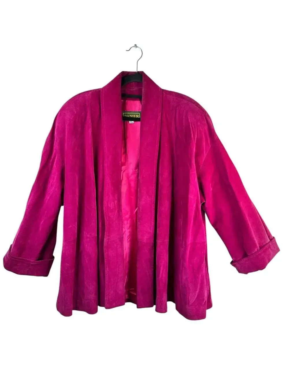 Vintage Danier Fuchsia Suede Leather Jacket Blazer Size M Open Front Hot Pink